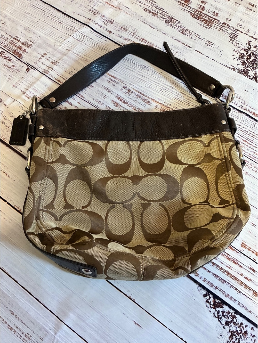 Coach signature canvas and brown leather shoulder bag